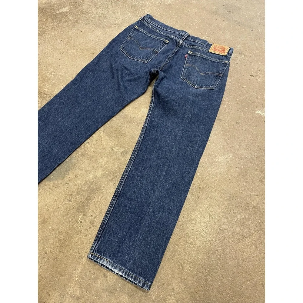 Levis 505 Jeans Mens 36x30 Dark Wash Blue Denim Regular Straight Leg‎ Zip Fly